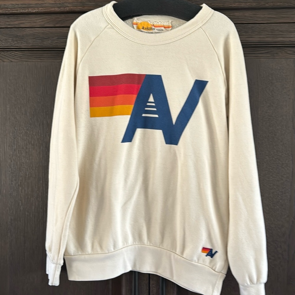 Aviator Nation white vintage logo sweatshirt size small